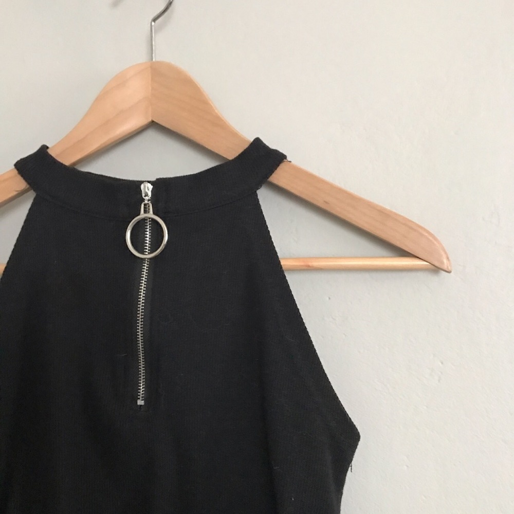 Zip Up Halter High Neck Crop Top